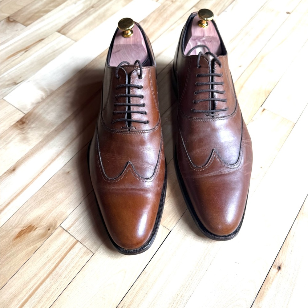 Pre own Canali Tan Leather Men's Oxfords genuine leather made in Italy .